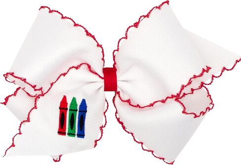قوس شعر Wee Ones Girls Grosgrain مع حافة Moonstitch حمراء وتطريز قلم تلوين على مشبك WeeStay مع لف عادي، King، أقلام تلوين حمراء in Saudi Arabia
