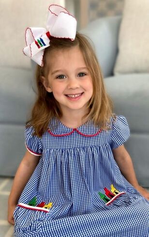 قوس شعر Wee Ones Girls Grosgrain مع حافة Moonstitch حمراء وتطريز قلم تلوين على مشبك WeeStay مع لف عادي، King، أقلام تلوين حمراء in Saudi Arabia