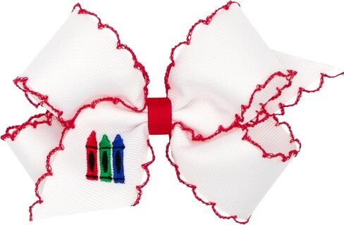 قوس شعر Wee Ones Girls Grosgrain مع حافة Moonstitch حمراء وتطريز قلم تلوين على مشبك WeeStay مع لف عادي، King، أقلام تلوين حمراء in Saudi Arabia