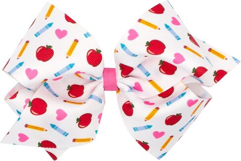 قوس شعر Wee Ones Girls Grosgrain مع حافة Moonstitch حمراء وتطريز قلم تلوين على مشبك WeeStay مع لف عادي، King، أقلام تلوين حمراء in Saudi Arabia