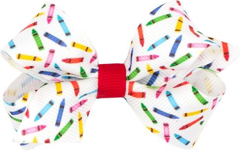 قوس شعر Wee Ones Girls Grosgrain مع حافة Moonstitch حمراء وتطريز قلم تلوين على مشبك WeeStay مع لف عادي، King، أقلام تلوين حمراء in Saudi Arabia