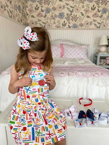 قوس شعر Wee Ones Girls Grosgrain مع حافة Moonstitch حمراء وتطريز قلم تلوين على مشبك WeeStay مع لف عادي، King، أقلام تلوين حمراء in Saudi Arabia