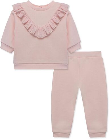 Little Me Simply Essential Solids Organic Cotton Blend Baby Girls' Fleece Sweatshirt and Pant Set, 12 Months - 4 Toddler in Saudi Arabia