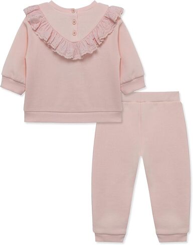 Little Me Simply Essential Solids Organic Cotton Blend Baby Girls' Fleece Sweatshirt and Pant Set, 12 Months - 4 Toddler in Saudi Arabia