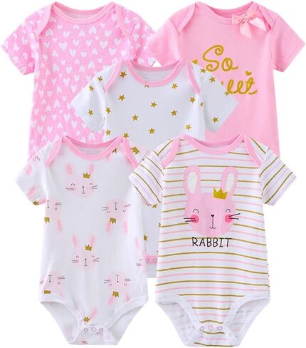 Chamie Newborn Baby Bodysuit 5-Pack Short Sleeve Baby Clothes for Boys and Girls in Saudi Arabia
