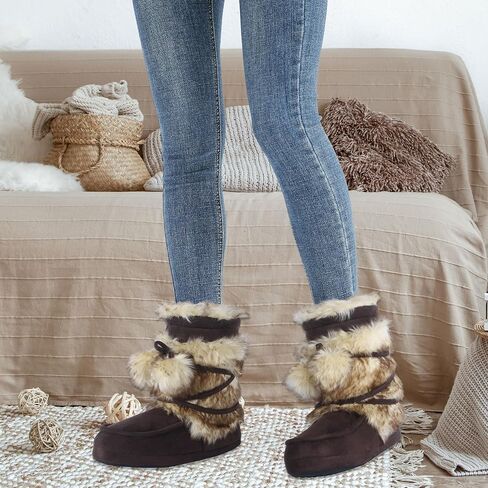 Fluffy Slippers for Women Cute Warm Indoor Bootie Slippers with Pompoms Non-slip House Home Boots in Saudi Arabia