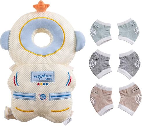 Baby Head Protector Cushion Backpack with 3 Baby Knee Pads(Astronaut) | Baby Head and Back Protection, Free 3 Knee Pads, Adjustable Straps, Soft Material,Cute Colorful Design, Baby Essentials in Kuwait