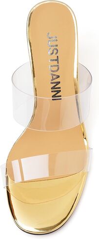 JUSTDANNI Womens Dress Clear Slip On Round Toe Stylish Evening Patent Block High Heel Heeled Sandals 3.3 Inch in Saudi Arabia