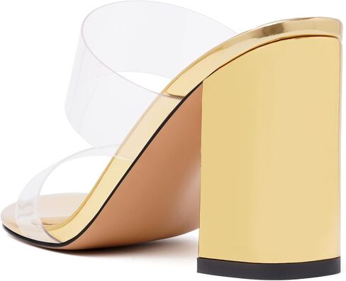 JUSTDANNI Womens Dress Clear Slip On Round Toe Stylish Evening Patent Block High Heel Heeled Sandals 3.3 Inch in Saudi Arabia