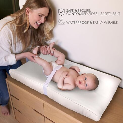 Soft Baby Diaper Changing Pad with Cotton Cover - Waterproof Changing Table Topper with Washable Cover and Safety Straps Fits All Standard Dressers - The Perfect Pad for Your Baby Girl or Boy in Saudi Arabia