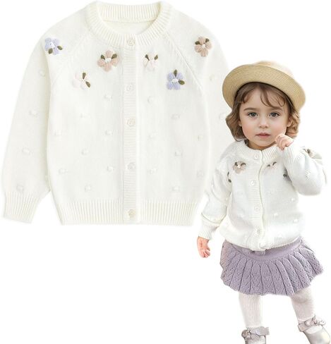 Simplee kids Baby Girl Knit Cardigan Sweater Cream Cotton Autumn Coat in Saudi Arabia