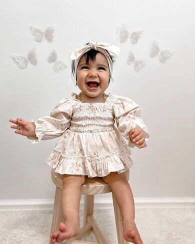 FYBITBO الوليد طفلة رومبير فستان الأزهار طويلة الأكمام Ruched بذلة كشكش ارتداءها مجموعة عصابات رأس ملابس الخريف الرضع in Kuwait