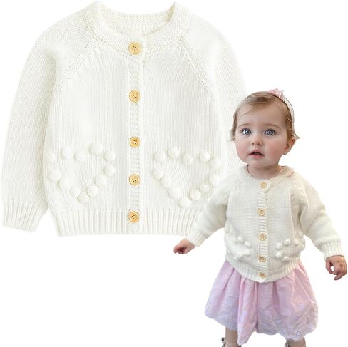 Simplee kids Baby Girl Knit Cardigan Sweater Cream Cotton Autumn Coat in Saudi Arabia