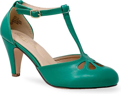 Chase & Chloe Women's Teardrop Cut Out T-Strap Mid Heel Dress Pumps in Saudi Arabia