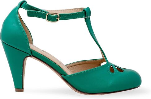 Chase & Chloe Women's Teardrop Cut Out T-Strap Mid Heel Dress Pumps in Saudi Arabia