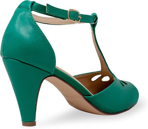 Chase & Chloe Women's Teardrop Cut Out T-Strap Mid Heel Dress Pumps in Saudi Arabia
