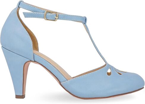 Chase & Chloe Women's Teardrop Cut Out T-Strap Mid Heel Dress Pumps in Saudi Arabia