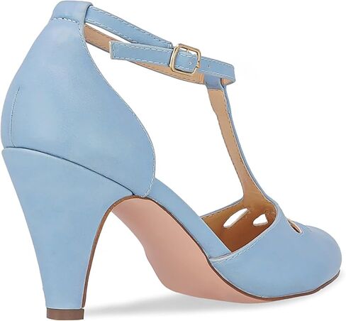 Chase & Chloe Women's Teardrop Cut Out T-Strap Mid Heel Dress Pumps in Saudi Arabia