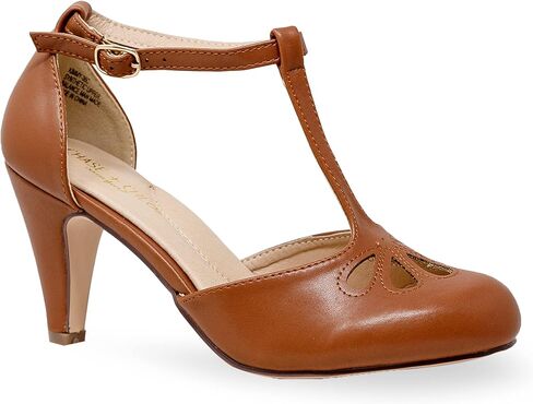 Chase & Chloe Women's Teardrop Cut Out T-Strap Mid Heel Dress Pumps in Kuwait