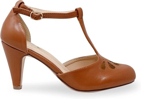 Chase & Chloe Women's Teardrop Cut Out T-Strap Mid Heel Dress Pumps in Kuwait