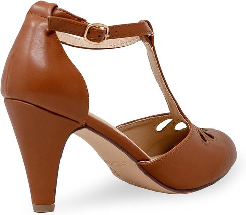 Chase & Chloe Women's Teardrop Cut Out T-Strap Mid Heel Dress Pumps in Kuwait