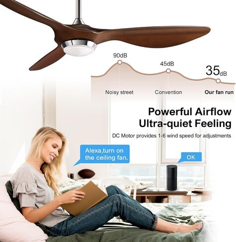 reiga 52 Inch ETL Listed High CFM Quiet DC Motor Smart Ceiling Fans with Lights Remote Control, Indoor 3 Blade Modern Ceiling Fan for Living Room Bedroom Farmhouse in Saudi Arabia