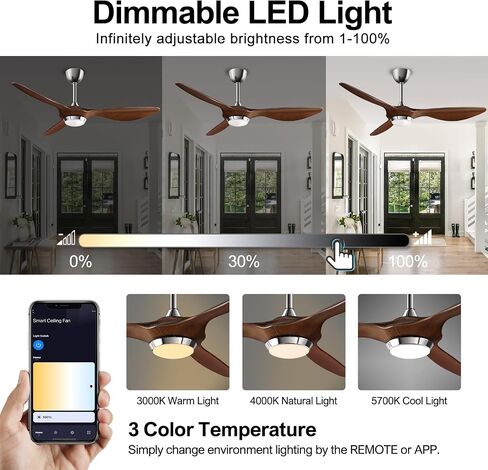 reiga 52 Inch ETL Listed High CFM Quiet DC Motor Smart Ceiling Fans with Lights Remote Control, Indoor 3 Blade Modern Ceiling Fan for Living Room Bedroom Farmhouse in Saudi Arabia