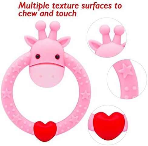 SHARE&CARE BPA Free Silicone Giraffe Baby Teether Toy with Storage Case, for 3 Months Above Infant Sore Gums Pain Relief and Baby Shower, Baby Teething Toys (Pink) in Kuwait
