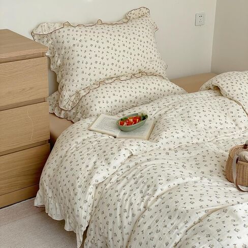 AOJIM Cute Kids Muslin Duvet Cover with Cat Patterns, 100% Cotton Toddler Comforter Cover 1 piece 47X59 inch, Ruffled Design 2-layer gauze Baby Crib Quilt Cover for Boys Girls, No Pillowcases or Quilt in Saudi Arabia
