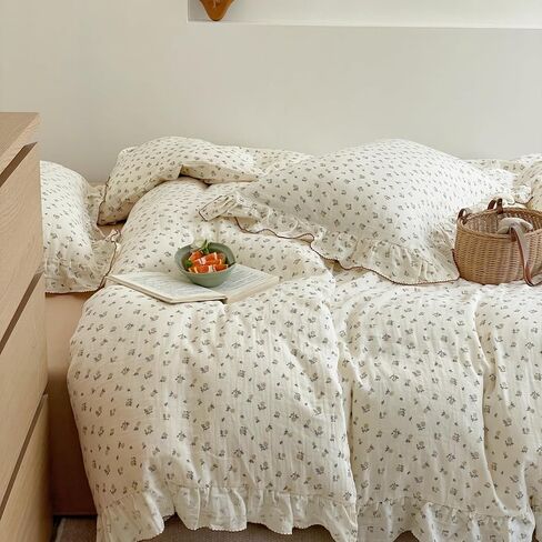 AOJIM Cute Kids Muslin Duvet Cover with Cat Patterns, 100% Cotton Toddler Comforter Cover 1 piece 47X59 inch, Ruffled Design 2-layer gauze Baby Crib Quilt Cover for Boys Girls, No Pillowcases or Quilt in Saudi Arabia