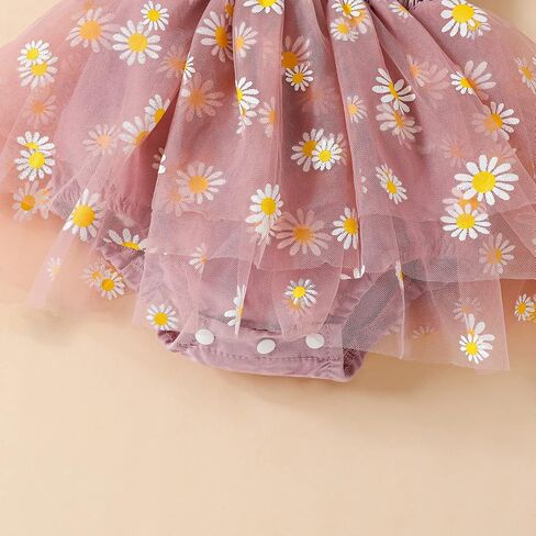 FYBITBO Newborn Baby Girl Summer Romper Dress Daisy Sleeveless Strap Rompers Tulle Bodysuit Jumpsuit with Headband Set in Saudi Arabia