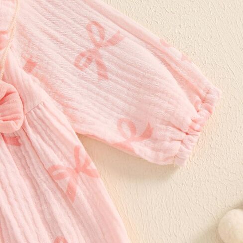 Newborn Baby Girl Fall Romper Puff Sleeve Floral Print Bowknot Ruffle Cotton Linen Jumpsuit with Headband 0 3 6 12 18 Months in Kuwait