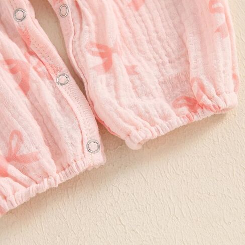 Newborn Baby Girl Fall Romper Puff Sleeve Floral Print Bowknot Ruffle Cotton Linen Jumpsuit with Headband 0 3 6 12 18 Months in Kuwait