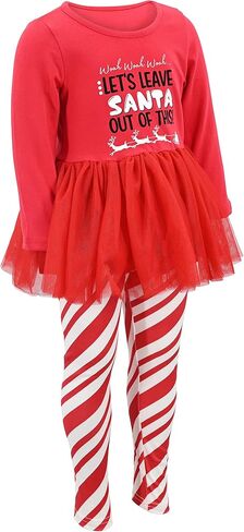 Unique Baby 2 Piece Girls Printed Leggings Outfit with Long Sleeve Skirt Top Kid and Toddler Clothes Set in Kuwait