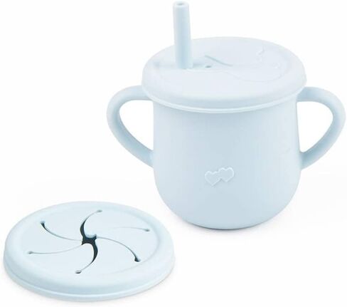 Silicone Sippy Cups for Baby, Toddler Training Cup with Handles and Spout Lid, Infants Spill Proof Straw Cup 5oz, 6 months+ (Milk) (baby blue) in Saudi Arabia
