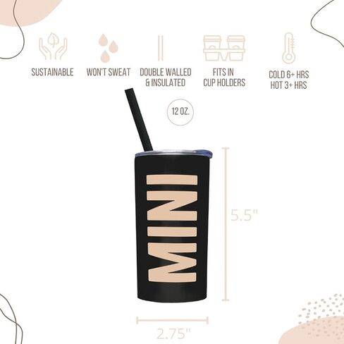 Lucky Love Mama + Mini Stainless Steel Cups for Kids and Adults - 3D Printed Leopard Insulated Tumblers with Lids and Straws Making This Mom Mug and Toddler Straw Cup Spill Proof (Mini Black) in Saudi Arabia