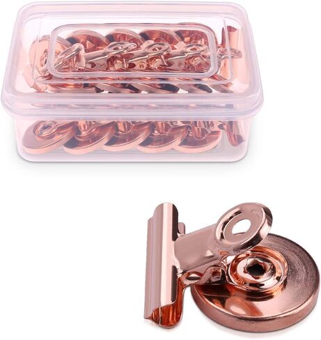 Navaris Magnetic Metal Clips - 15 Pcs Pack of Refrigerator, Whiteboard Magnet Clip Holders for Pictures, Photos, Calendars, Notes, Memos - Rose Gold in Saudi Arabia