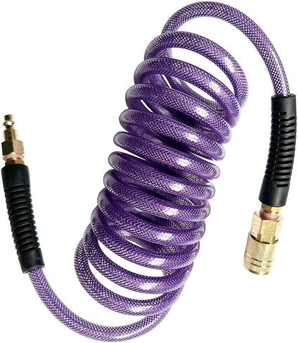 (PU) الارتداد المقوى بالبولي يوريثين 1/4 بوصة معرف (6.3 × 9.8 مم) × 10 قدم، خرطوم هواء 300 رطل لكل بوصة مربعة مع قارنة توصيل سريعة نحاسية صلبة دوارة 1/4 بوصة وقابس، أرجواني (10 بوصات) in Kuwait