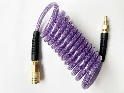 (PU) الارتداد المقوى بالبولي يوريثين 1/4 بوصة معرف (6.3 × 9.8 مم) × 10 قدم، خرطوم هواء 300 رطل لكل بوصة مربعة مع قارنة توصيل سريعة نحاسية صلبة دوارة 1/4 بوصة وقابس، أرجواني (10 بوصات) in Kuwait