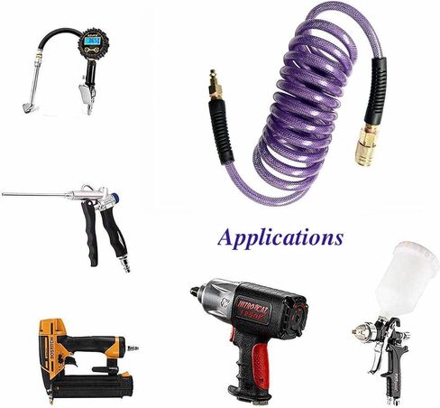 (PU) الارتداد المقوى بالبولي يوريثين 1/4 بوصة معرف (6.3 × 9.8 مم) × 10 قدم، خرطوم هواء 300 رطل لكل بوصة مربعة مع قارنة توصيل سريعة نحاسية صلبة دوارة 1/4 بوصة وقابس، أرجواني (10 بوصات) in Kuwait