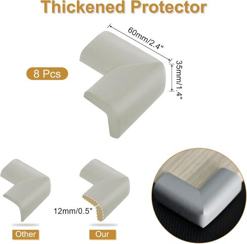 uxcell Corner Protectors, 8 Pcs Furniture Corner Guards and Edges Safety Bumpers, Soft Rubber Foam Cushions for Fireplace, Table, Stair, Cabinet Edges and Sharp Corners (Light Brown) in Saudi Arabia