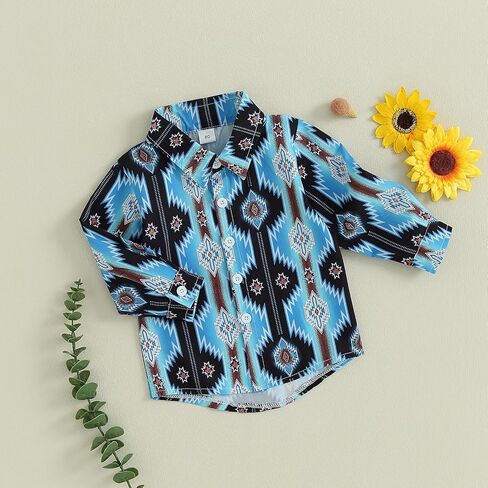 Western Baby Boy Clothes Long Sleeve Lapel Cow Print Button Down Shirts Toddler Fall Farm Country Cowboy Shirt Tops in Kuwait