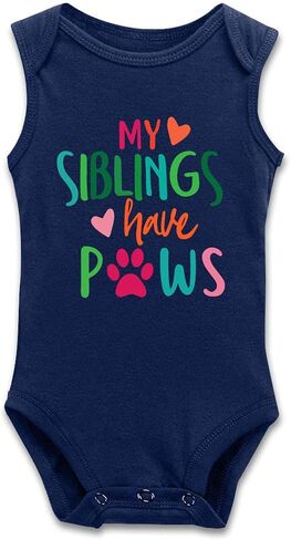 بدلة قفز DOQOSESHY My Siblings Have Paws للأطفال الأولاد والبنات بأكمام قصيرة/أكمام طويلة، بدلة قفز بدون أكمام للرضع، 3 أشهر in Kuwait