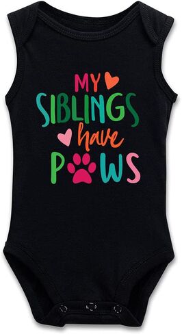 بدلة قفز DOQOSESHY My Siblings Have Paws للأطفال الأولاد والبنات بأكمام قصيرة/أكمام طويلة، بدلة قفز بدون أكمام للرضع، 3 أشهر in Kuwait