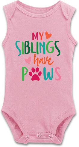 بدلة قفز DOQOSESHY My Siblings Have Paws للأطفال الأولاد والبنات بأكمام قصيرة/أكمام طويلة، بدلة قفز بدون أكمام للرضع، 3 أشهر in Kuwait