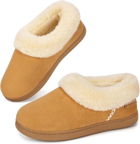 EverFoams Women's Faux Fur Bootie Slippers Ladies House Shoes with Bedroom Memory Foam and Indoor Outdoor Rubber Sole Tan, 9-10 US in Saudi Arabia