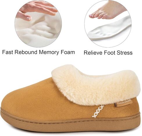 EverFoams Women's Faux Fur Bootie Slippers Ladies House Shoes with Bedroom Memory Foam and Indoor Outdoor Rubber Sole Tan, 9-10 US in Kuwait