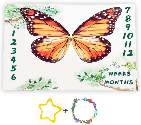 Butterfly Wings Baby Monthly Milestone Blanket Soft Flannel, Large 48x40in, Watercolor Plants Photography Backgrounds, Baby Shower Growth Tracker Blanket with Bonus DSFS104 in Saudi Arabia