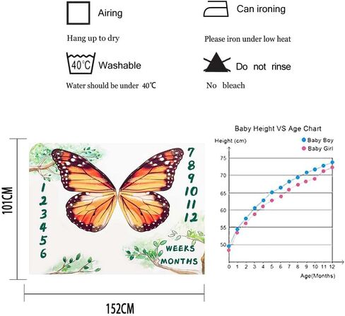 Butterfly Wings Baby Monthly Milestone Blanket Soft Flannel, Large 48x40in, Watercolor Plants Photography Backgrounds, Baby Shower Growth Tracker Blanket with Bonus DSFS104 in Saudi Arabia