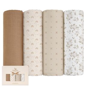 Yoofoss Muslin Swaddle Blankets, 4-Pack Receiving Blankets for Baby Boys and Girls, 47 x 47 Inches Baby Blankets Neutral Swaddle Wrap 70% Rayon from Bamboo and 30% Cotton